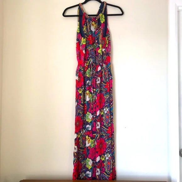 Laundry By Shelli Segal | Dresses | Laundry By Shelli Segal Floral Maxi  Dress With Halter Neck Gold Chain | Poshmark